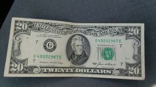 1985 20 Dollar Bill District G 7 Chicago Il Old Style Twenty Dollar Bill Vgc