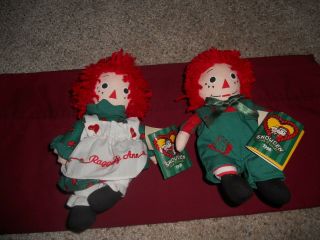 1998 Raggedy Ann And Andy Snowden Christmas Dolls 8 " Bean Bag Tags