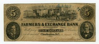 1853 $5 The Farmers & Exchange Bank - South Carolina Note W/ Slaves