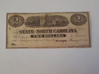 Civil War Confederate 1863 2 Dollar Bill Raleigh North Carolina Paper Money Note