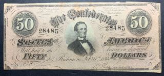 $50 Richmond,  Va Confederate Currency Bank Note - 1st Series Feb.  17th 1864