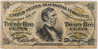 1863 Us 25 Cent Fractional Currency Note; 3rd Issue