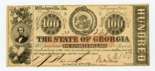 1863 Cr.  6b $100 The State Of Georgia Note - Civil War Era Xf/au