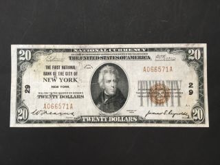 Us 1929 $20 Dollar First National Bank Of York.