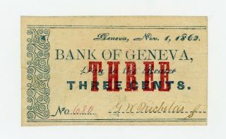 1862 3c G.  W.  Nicholas - Geneva,  York Merchant Scrip At Bank Of Geneva