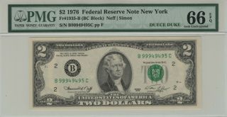 1976 $2 Federal Reserve Note York Ny Fr.  1935 - B Bc Block Pmg Cu 66 Epq Gem