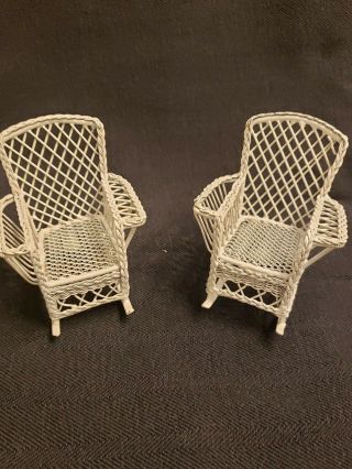 Two Dollhouse 1:12 Scale White Rocking Chairs Porch Patio