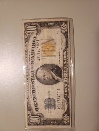 1934 A $10 North Africa Silver Certificate Yellow Seal Circulated