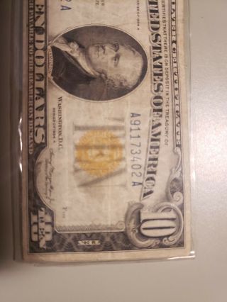 1934 A $10 North Africa Silver Certificate Yellow Seal Circulated 3
