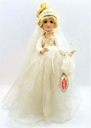 Delton Porcelain Doll Bride Victorian White Wedding Dress Pearls 11 " Tall 7033