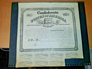 1863 Confederate $1,  000 Bond With 7 Coupons L A Boswell ? Signed By Robert Tyler