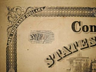 1863 Confederate $1,  000 Bond with 7 coupons L A BOSWELL ? signed by ROBERT TYLER 2