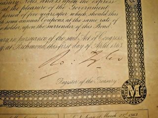 1863 Confederate $1,  000 Bond with 7 coupons L A BOSWELL ? signed by ROBERT TYLER 3