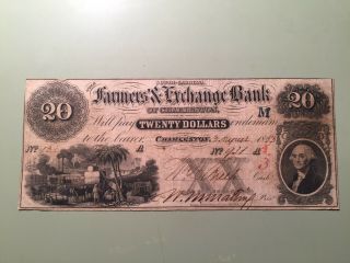 1853 $20 Farmers & Exchange Bank Of Charleston South Carolina Slaves -