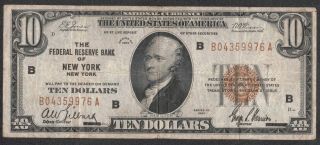 1929 $10 Federal Reserve Bank Note.  York,  Ny Circulated.  Brown Seal