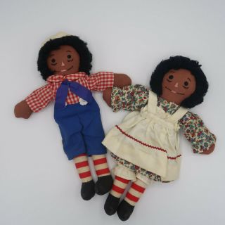 Vintage 12 " Black Raggedy Ann And Andy African American Hand Made Dolls
