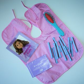 American Girl Hair Care Kit 2009 Salon Cape Perm Rods Hairpins Brush Paper Only