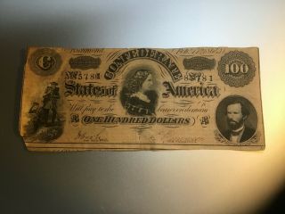1864 $100 Dollar Confederate States Of America Currency Note Bill