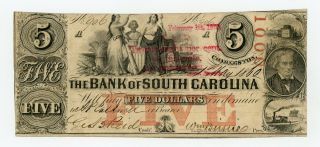 1860 $5 The Bank Of South Carolina Note