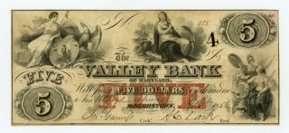 1856 $5 The Valley Bank - Hagerstown,  Maryland Note