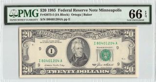 United States 1985 Fr.  2075 - I Pmg Gem Unc 66 Epq 20 Dollars Frn Minneapolis