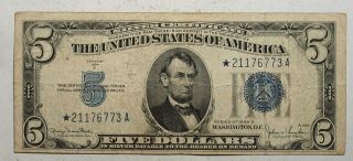 1934 D Early $5 Five Dollar Star Replacement Silver Certificate (773)