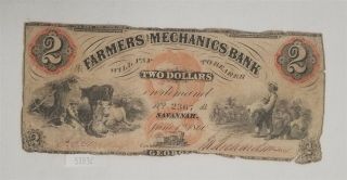 West Point Coins The Farmers Mechanics Bank Savannah Ga $2 Large June 1st 1860