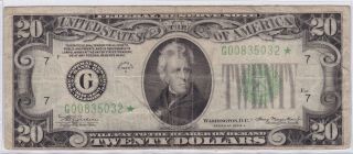 1934 A Federal Reserve Note $20 Twenty Dollars Note Star Note