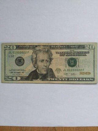 2009 $20 Dollar Bill (san Francisco) Low Serial Number Circulated