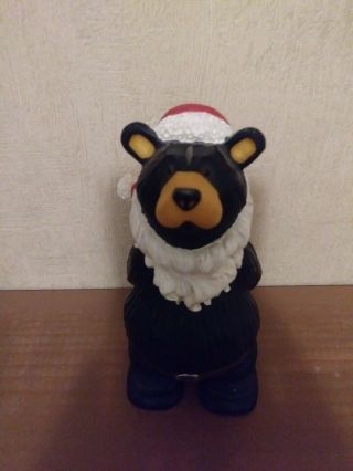 Adorable Bearfoots Jeff Fleming " Kringle " Black Bear Figurine Santa Hat Retired