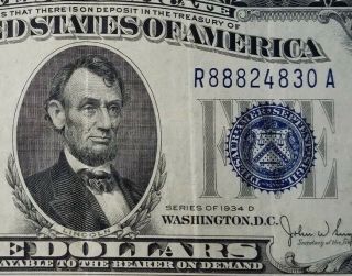 Old Currency - 1934d $5 Dollar Silver Certificate Blue Seal Paper Money