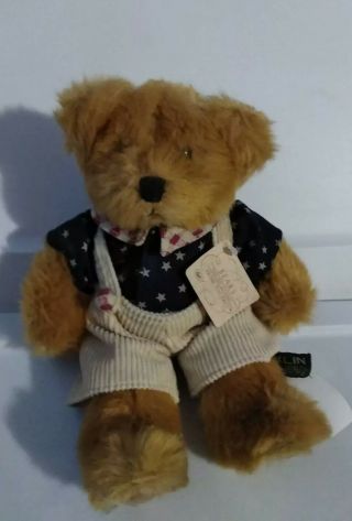 Russ Berrie Franklin Teddy 10 " Bear From The Past Stars Red White Blue Usa Vtg