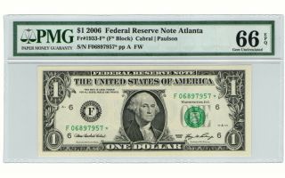 2006 $1 Dollar Star Note Graded F06897957 Pmg Gem 66 Epq