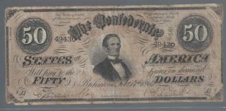 1864 Confederate States Of America $50 Fifty Dollar Note 2nd Series
