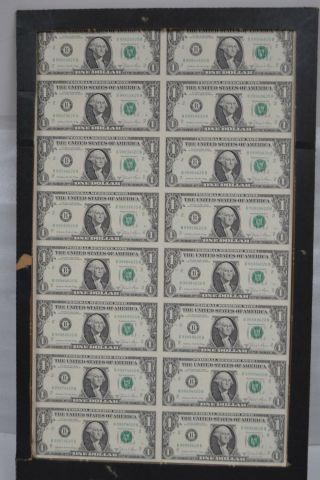 Uncut Sheet Of 16 $1 Dollar Bills Series 1981 - U.  S.
