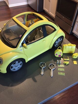 2000 Barbie Volkswagen Beetle Vw Bug Car Yellow Mattel Vehicle Fits 2 Dolls