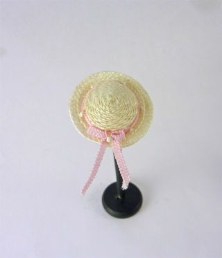 Estate Dollhouse Miniature Signed Girls Straw Hat With Pink 90
