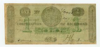 1861 $1 The Corporation Of Richmond,  Virginia Note - Civil War Era