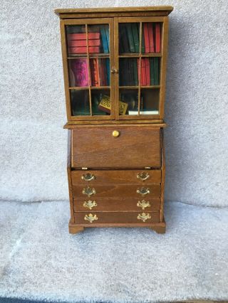 Miniature Doll House Furniture Bookshelf/desk.  With 30 Removable Books