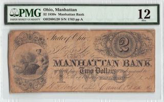 Ohio,  Manhattan 1838 Oh - 260 - G20 Pmg Fine 12 2 Dollars
