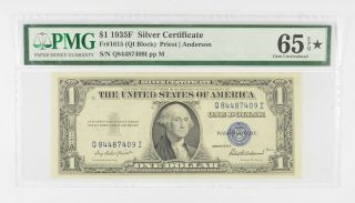 $1 1935 - F Silver Certificate Pmg 65 Epq Gem,  Fr 1615 (qi Block) 102