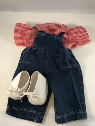 Cabbage Patch 2 Piece Handmade Clothes Overalls Shirt 16 " To 18 " Denim Red Check