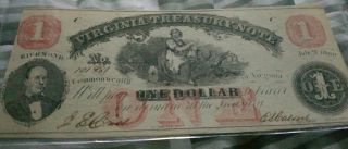 1862 $1.  00 Virginia Treasury Note
