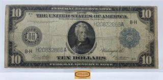 1914 Large Size Federal Reserve $10,  F - 935 St.  Louis White / Mellon - B16793