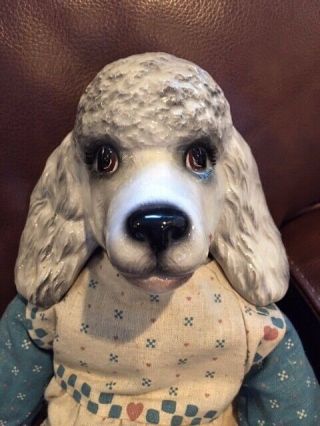 Poodle Doll Porcelain Ceramic Head Hands Feet Soft Body In Country Dress 20” Euc