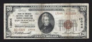 1929 $20 San Francisco,  California - Bank Of America Type 2