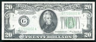 1934 - A $20 Twenty Dollars Frn Federal Reserve Note Chicago,  Il About Unc