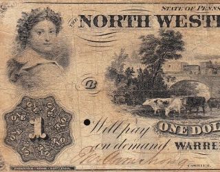 Warren,  Pa Pennsylvania $1 1861 North Western Bank Obsolete Note