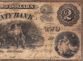 Cumberland,  Md Maryland $2 1861 Allegany County Bank Obsolete Note
