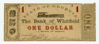1862 $1 The Bank Of Whitfield - Dalton,  Georgia Note Civil War Era W/ Train
